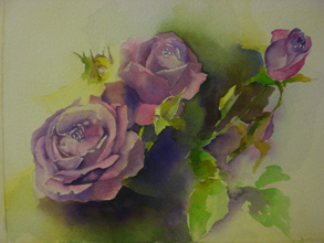 Purple Roses - Watercolor by Hettie Rowley